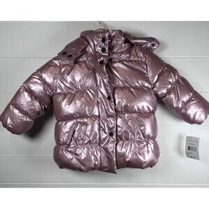 Urban Republic Girls Puffer Jacket Metallic Rose Pink Hooded Zip Up Size 18M NWT